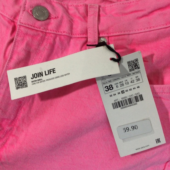 ZARA Hot Neon Pink The Boogie Pant Super Wide Leg Denim Jeans - Size 6 - Picture 9 of 13